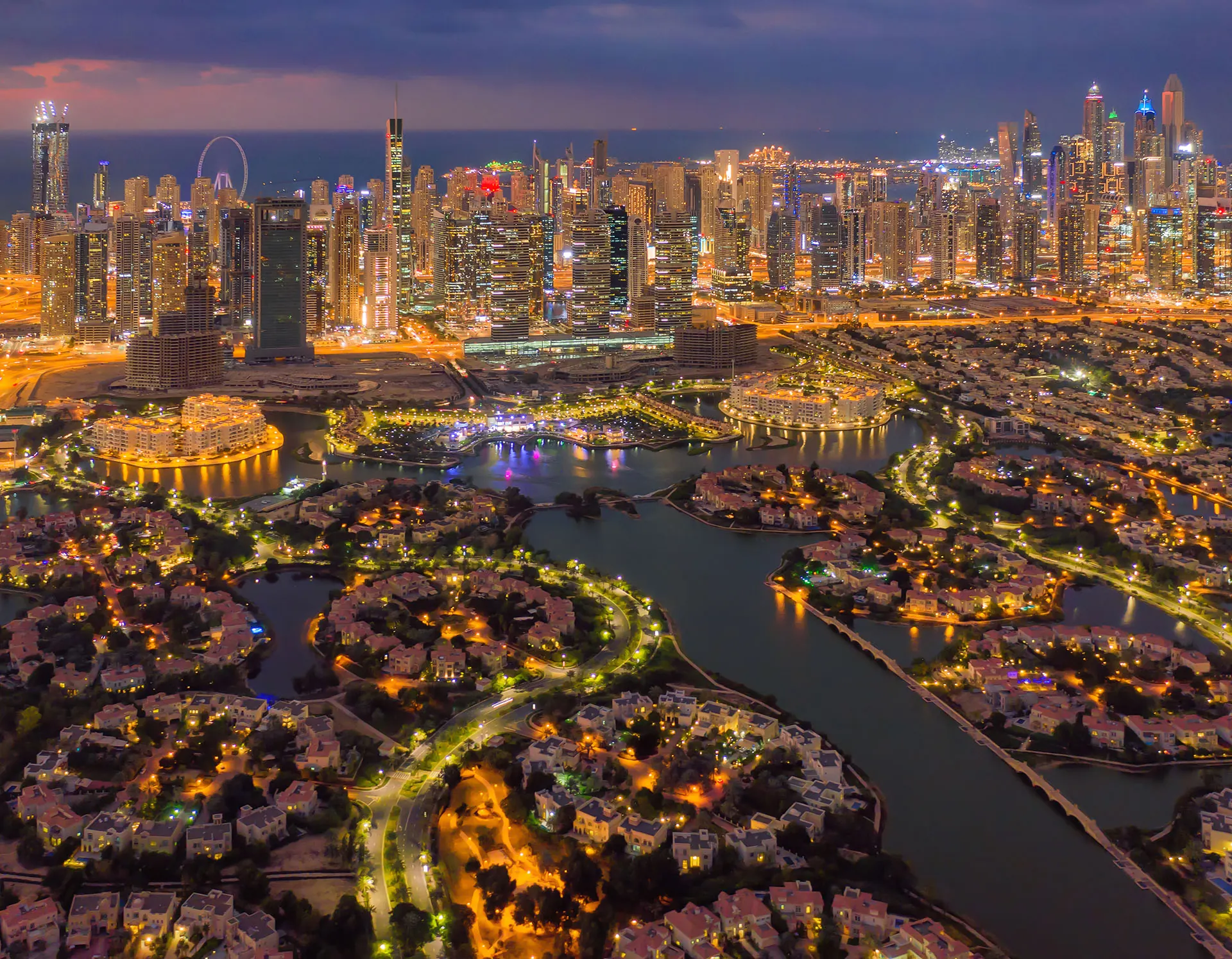 Dubai Marina skyline after dark