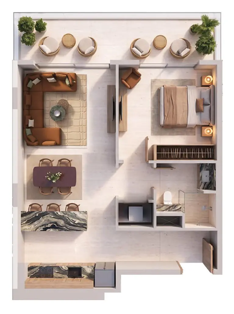 Binghatti Spectre one-bedroom apartment floor plan