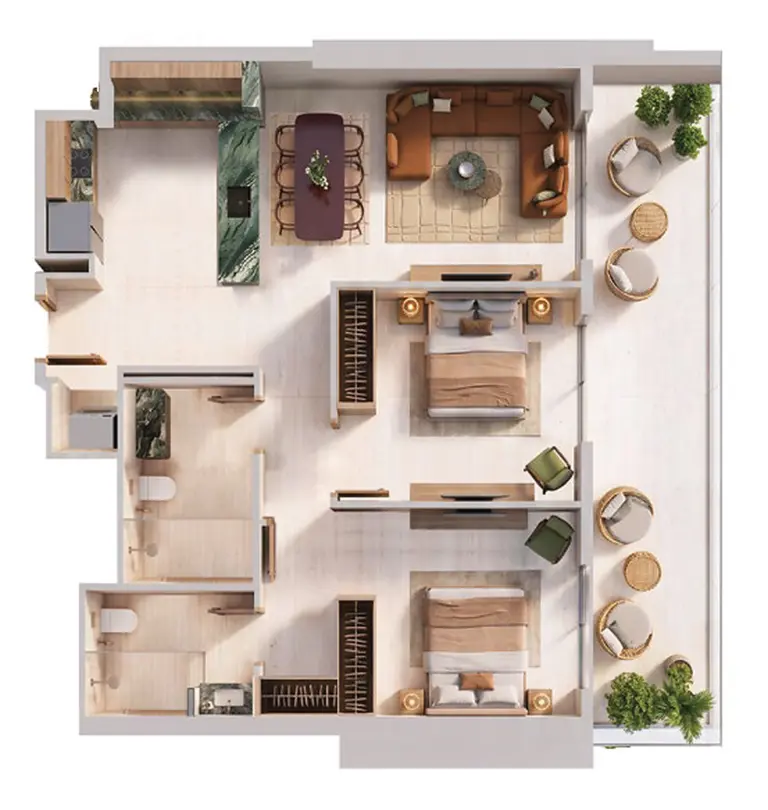 Binghatti Spectre two-bedroom apartment floor plan
