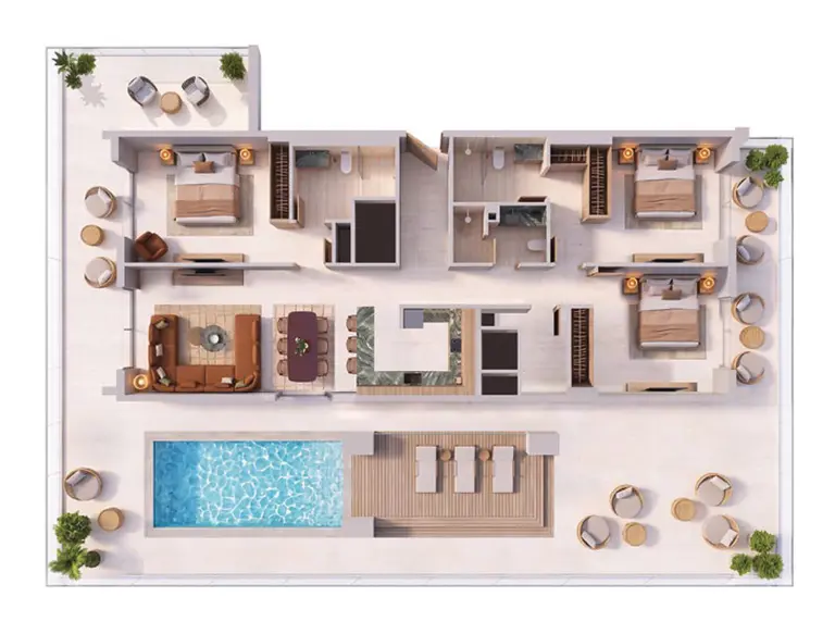 Binghatti Spectre three-bedroom residence floor plan with private pool terrace