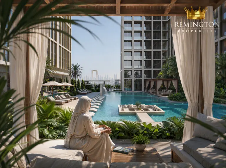 Binghatti Spectre private pool cabana on the amenity deck