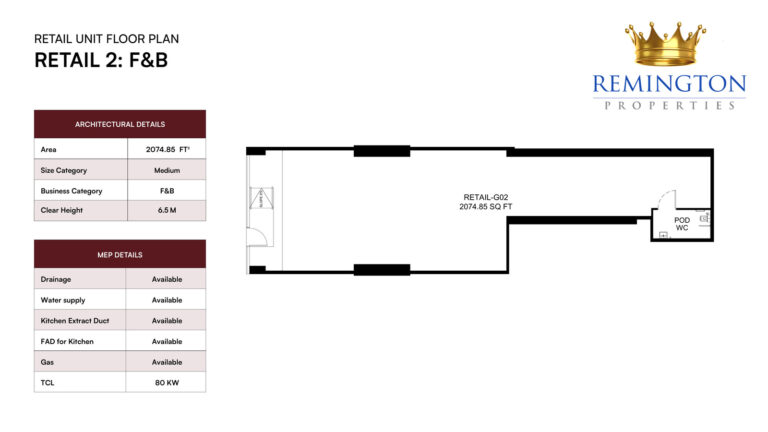 Binghatti Spectre Retail 2 F&B ground-floor layout, 2,074.85 sq ft