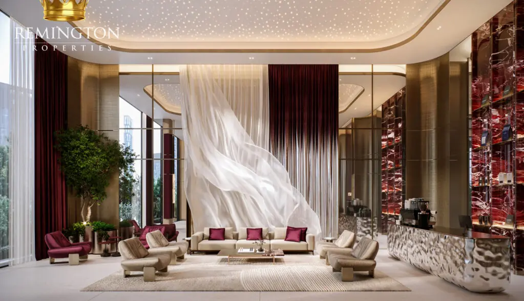 Binghatti Spectre lobby with sculptural centrepiece