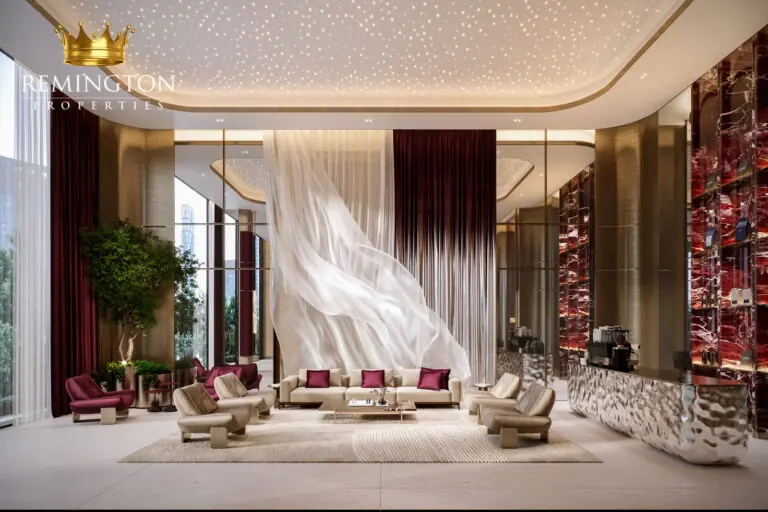 Binghatti Spectre lobby with sculptural centrepiece