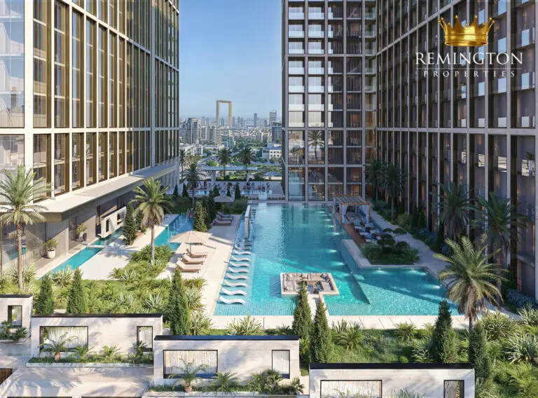Binghatti Spectre swimming pool and landscaped amenity deck
