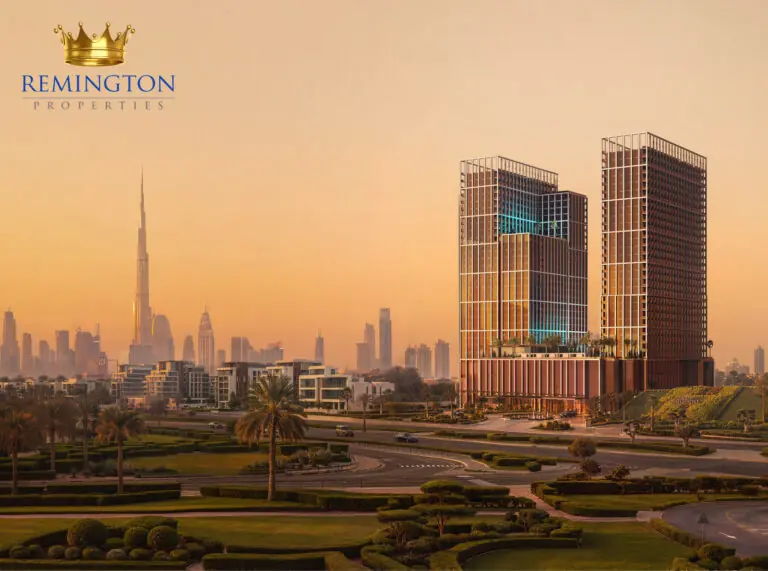 Binghatti Spectre exterior with the Dubai skyline