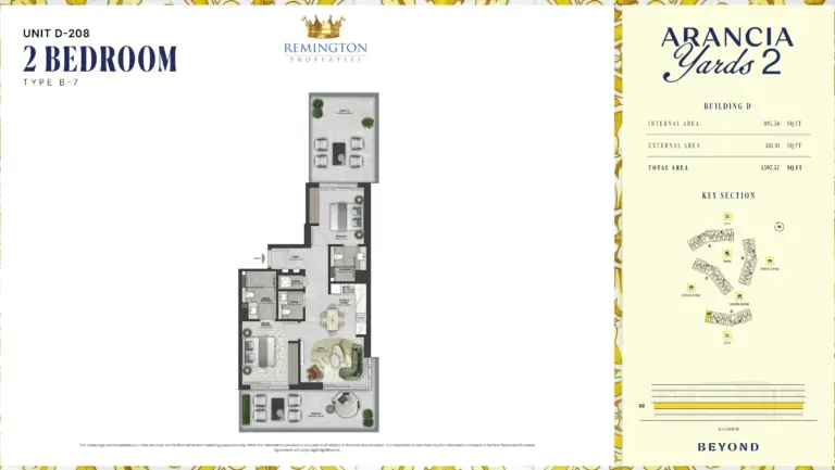 Arancia Yards 2 Building D 2 bedroom Type B-7 floor plan with room labels, dimensions and total area of 1,397.37 sq ft