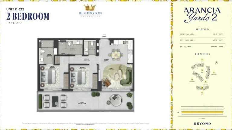 Arancia Yards 2 Building D 2 bedroom Type A-7 floor plan with room labels, dimensions and total area of 1,283.81 sq ft