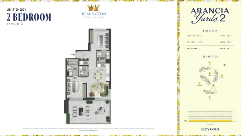 Arancia Yards 2 Building D 2 bedroom Type B-2 floor plan with room labels, dimensions and total area of 1,294.79 sq ft