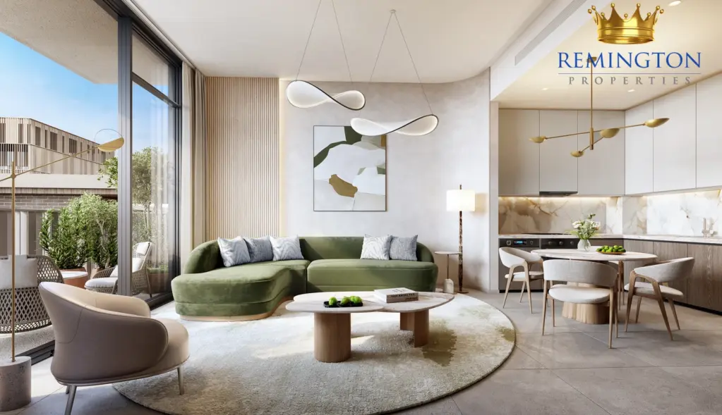 Living room in a one-bedroom residence at Arancia Yards 2