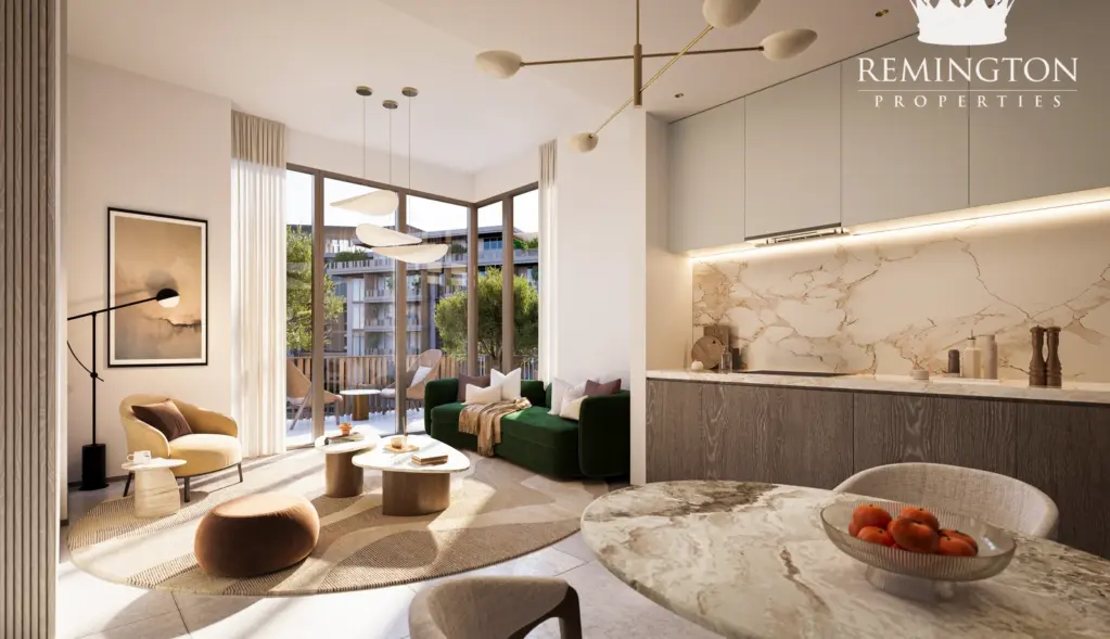 Living and dining area in a two-bedroom residence at Arancia Yards 2