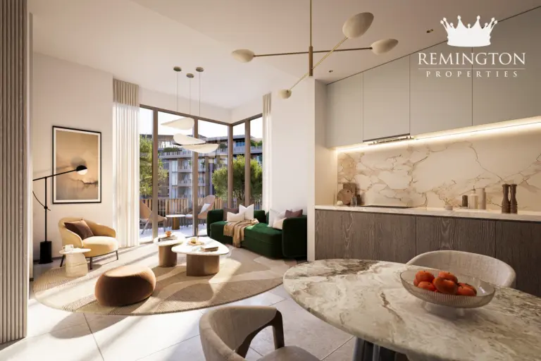 Living and dining area in a two-bedroom residence at Arancia Yards 2
