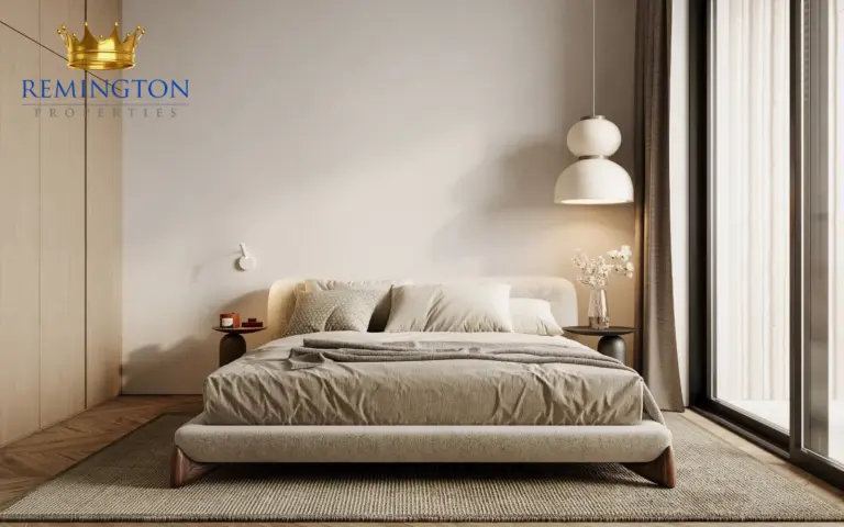 Primary bedroom with floor-to-ceiling windows