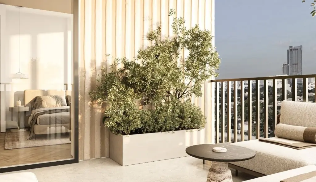 Private terrace lounge with vertical sun shading