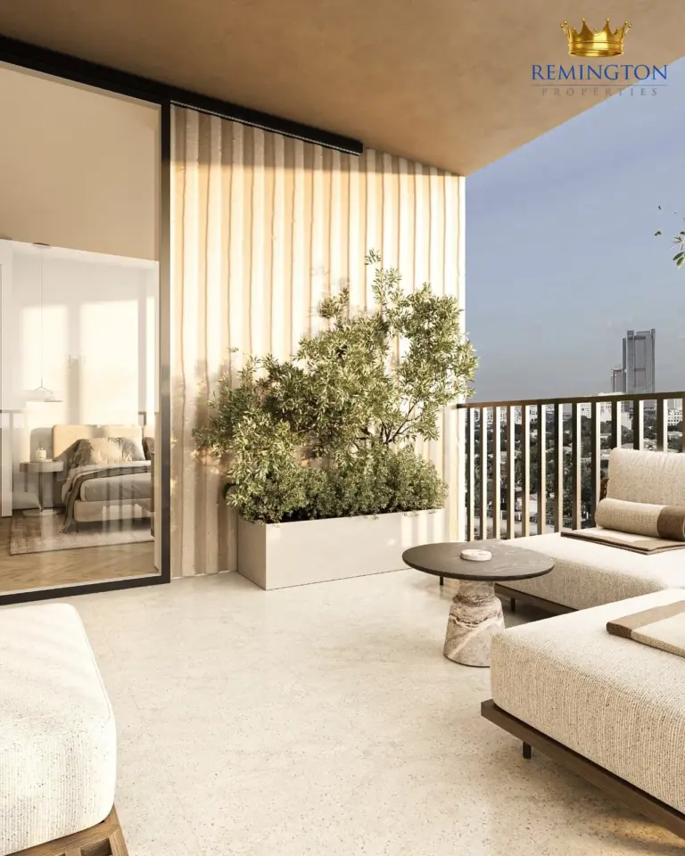 Private terrace lounge with vertical sun shading