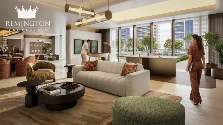 Coworking lounge with landscaped views