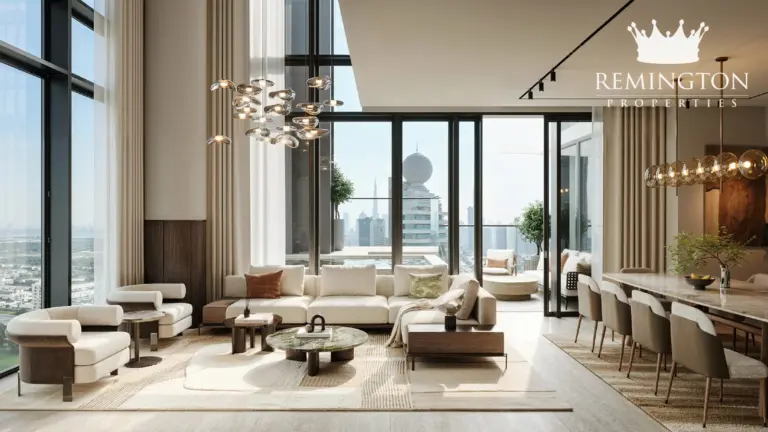 Duplex living and dining room with panoramic glazing