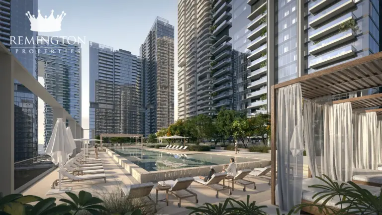 Landscaped swimming pool deck at Avenue Park Towers II