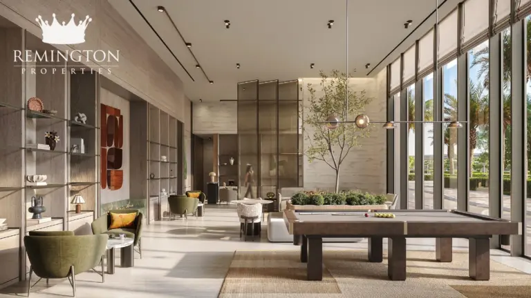 Residents lounge with floor-to-ceiling glazing