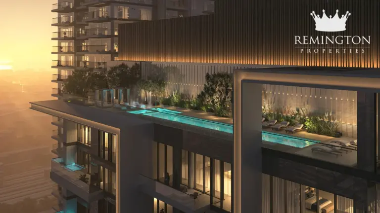 Tower B rooftop swimming pool at sunset