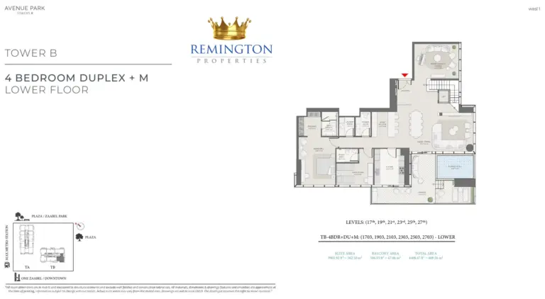Avenue Park Towers II Tower B 4 bedroom duplex lower floor floor plan