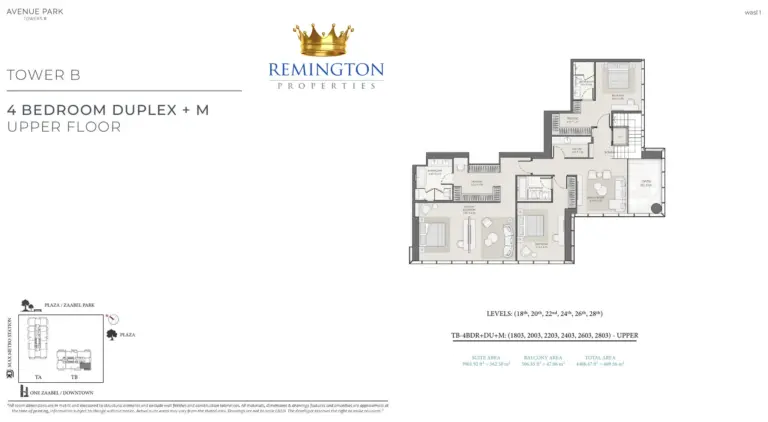 Avenue Park Towers II Tower B 4 bedroom duplex upper floor floor plan