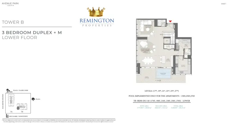 Avenue Park Towers II Tower B 3 bedroom duplex lower floor floor plan