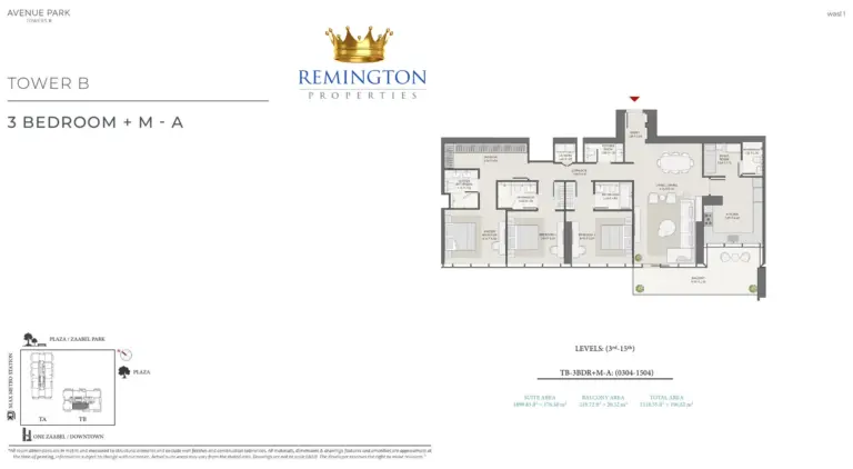 Avenue Park Towers II Tower B 3 bedroom plus maid Type A floor plan