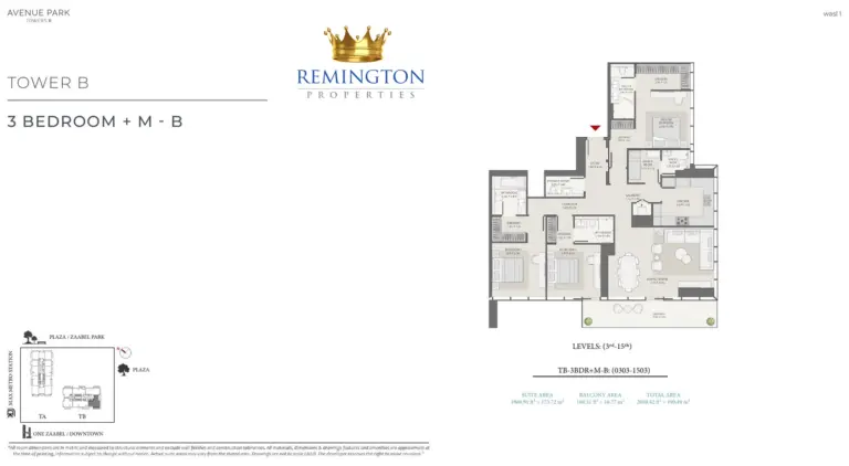 Avenue Park Towers II Tower B 3 bedroom plus maid Type B floor plan