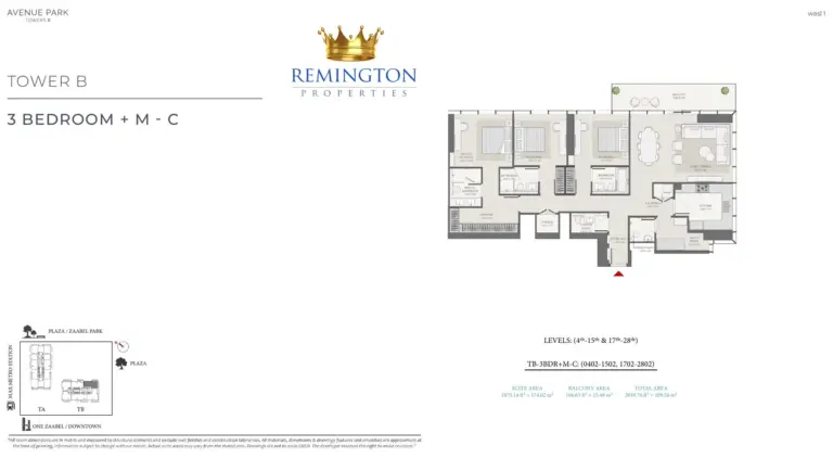 Avenue Park Towers II Tower B 3 bedroom plus maid Type C floor plan