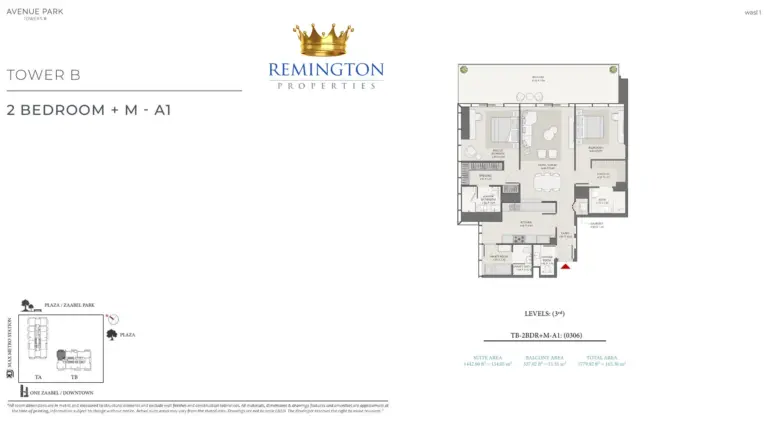 Avenue Park Towers II Tower B 2 bedroom plus maid Type A1 floor plan