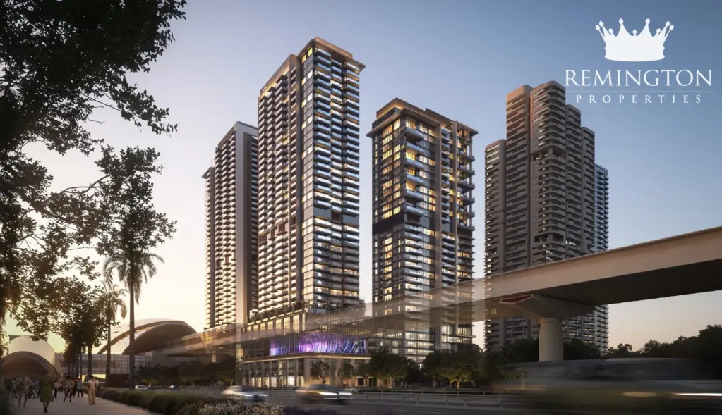Avenue Park Towers II twin towers at dusk in Wasl 1