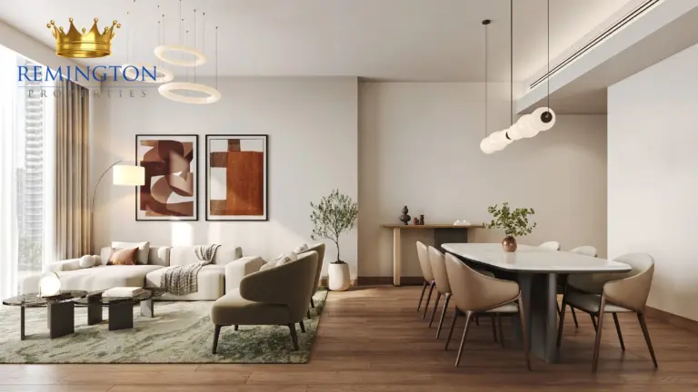 Open-plan living and dining room in a typical apartment