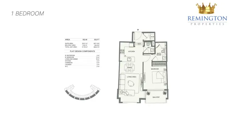 Official Wraith one-bedroom apartment floor plan 1 | Remington Properties