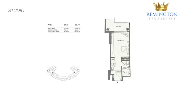 Official Wraith studio apartment floor plan 2 | Remington Properties