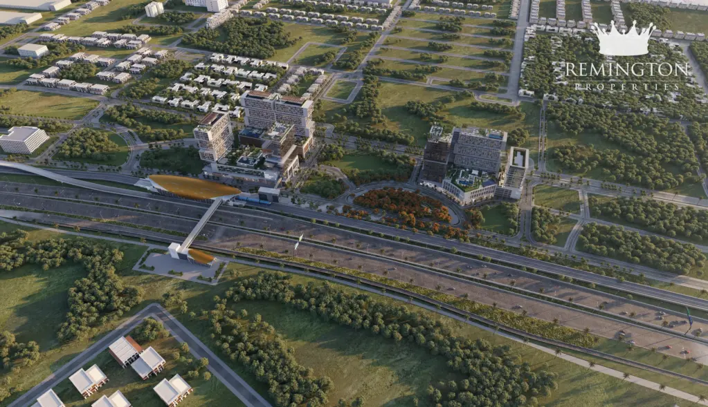 Aerial rendering of RAW District II beside Sheikh Zayed Road