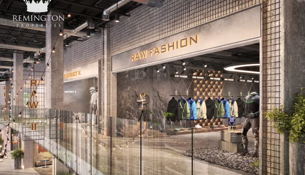 Rendering of a RAW Fashion storefront within the retail concept