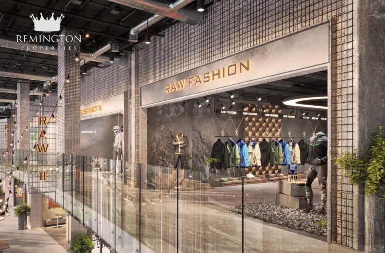 Rendering of a RAW Fashion storefront within the retail concept