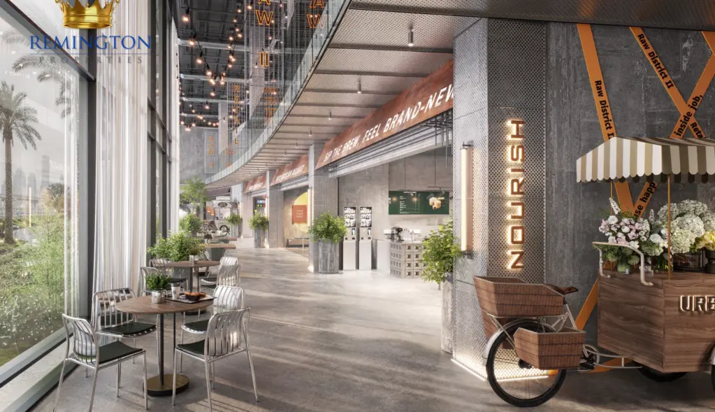 Rendering of a retail corridor with a bicycle display