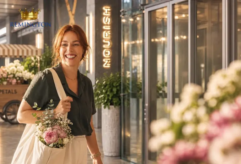 Concept image of a shopper carrying flowers