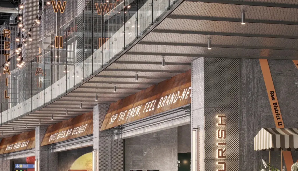 Portrait rendering of the retail promenade