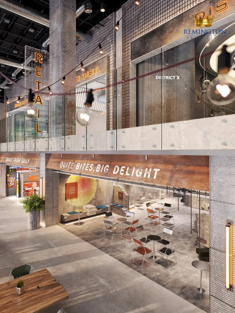 Rendering of dining areas across multiple levels
