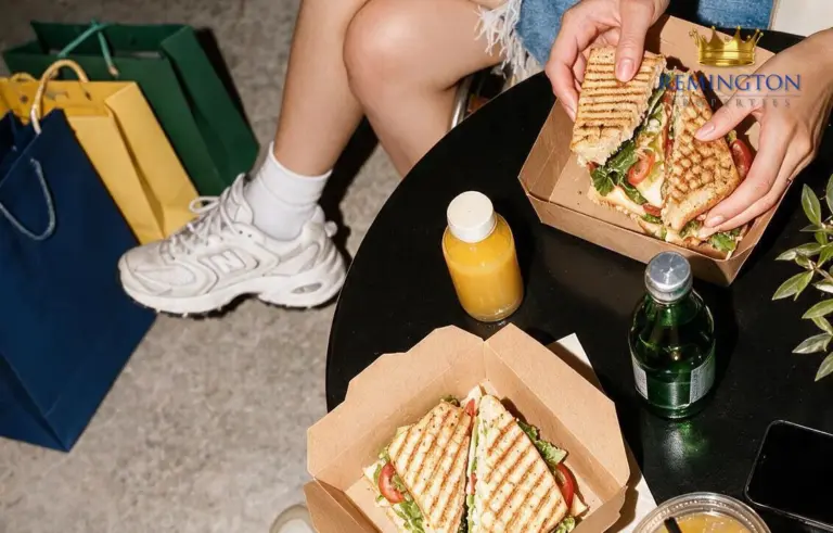 Concept image of a quick meal between shops