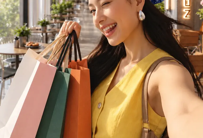 Portrait concept image of a shopper with bags