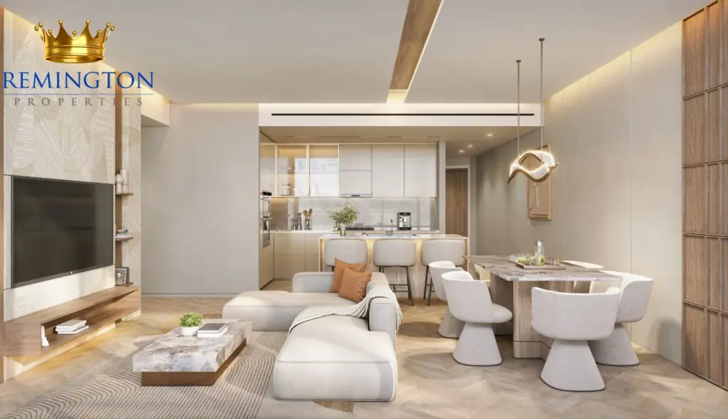 Jura Terraces apartment living area with open kitchen