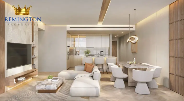 Jura Terraces apartment living area with open kitchen