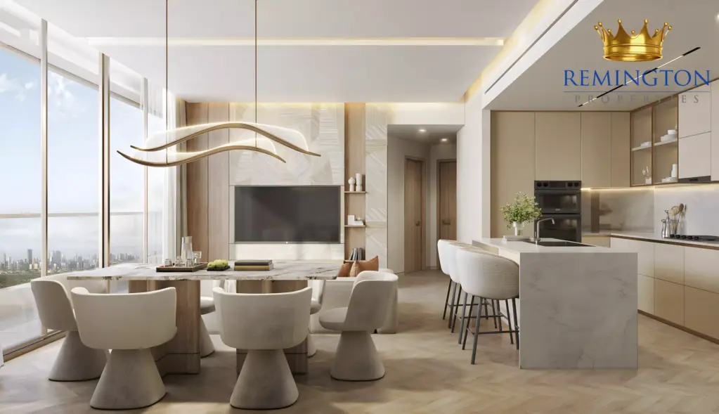 Jura Terraces furnished dining area and open kitchen