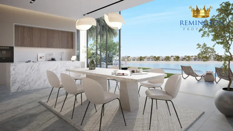 Dining and kitchen interior at Beach Collection - Cyan Sky Villa I, Palm Jebel Ali Frond F