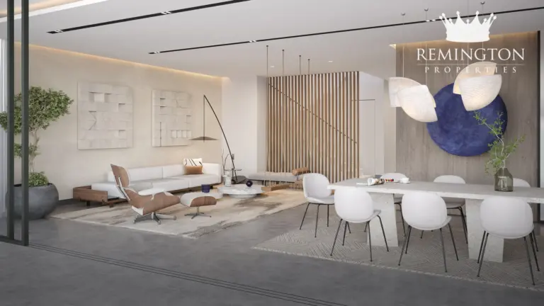 Living and dining interior at Beach Collection - Cyan Sky Villa I, Palm Jebel Ali Frond F