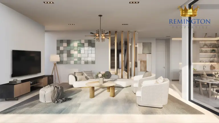 Living room interior at Beach Collection - Ocean Whisper Villa Q, Palm Jebel Ali Frond F